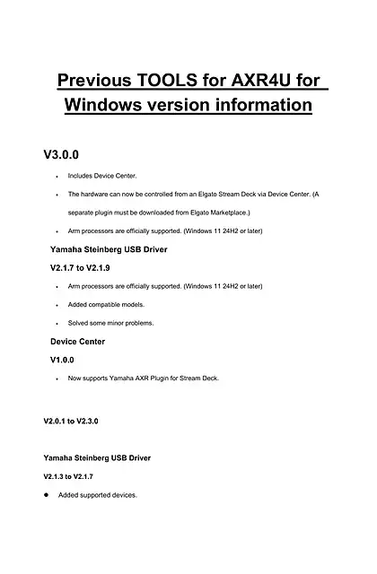 yamaha雅马哈TOOLS for AXR4U for Windows Previous versions information